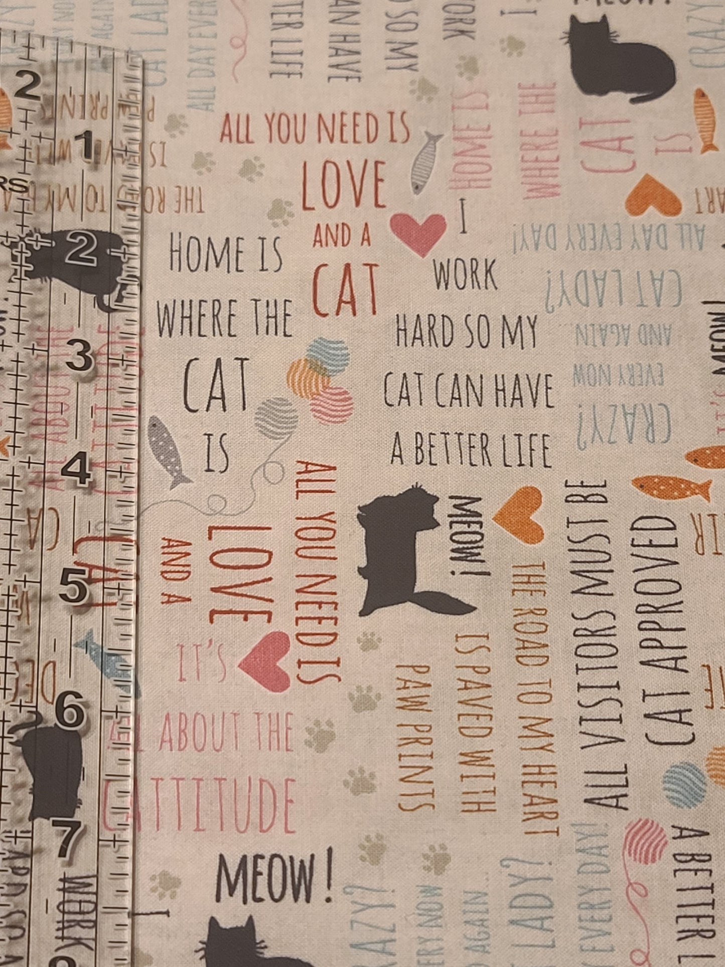 CAT QUOTES! 100% cotton novelty fabric (small print - light)