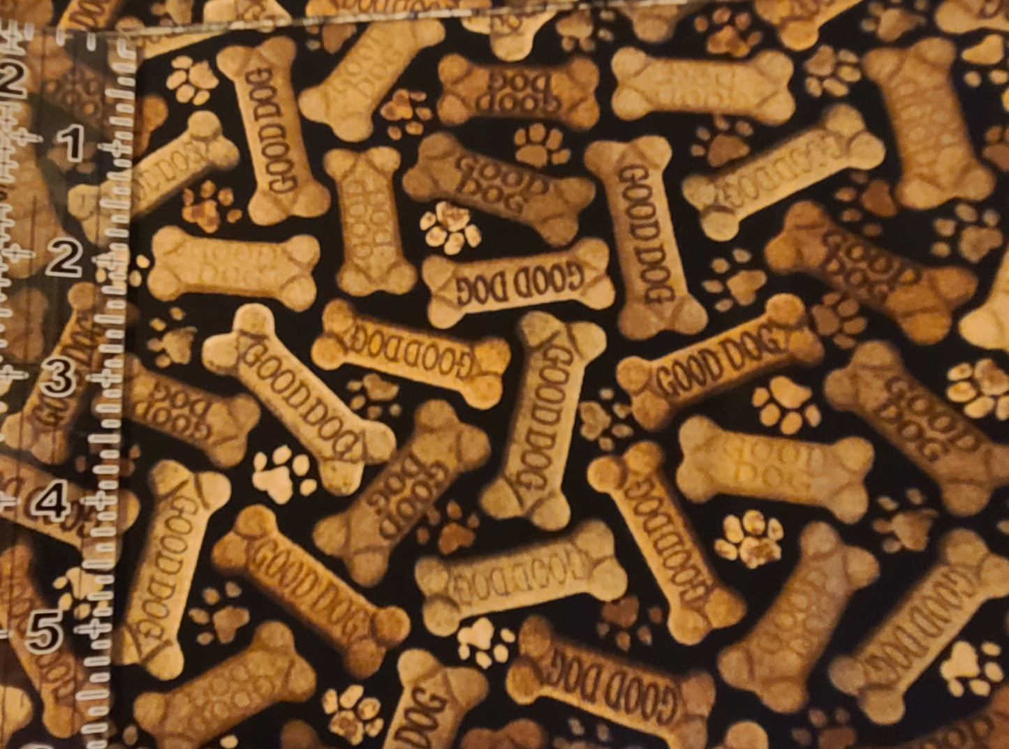 GOOD DOG TREATS Cotton novelty fabric. Multiple quantities will ship as one continuous cut