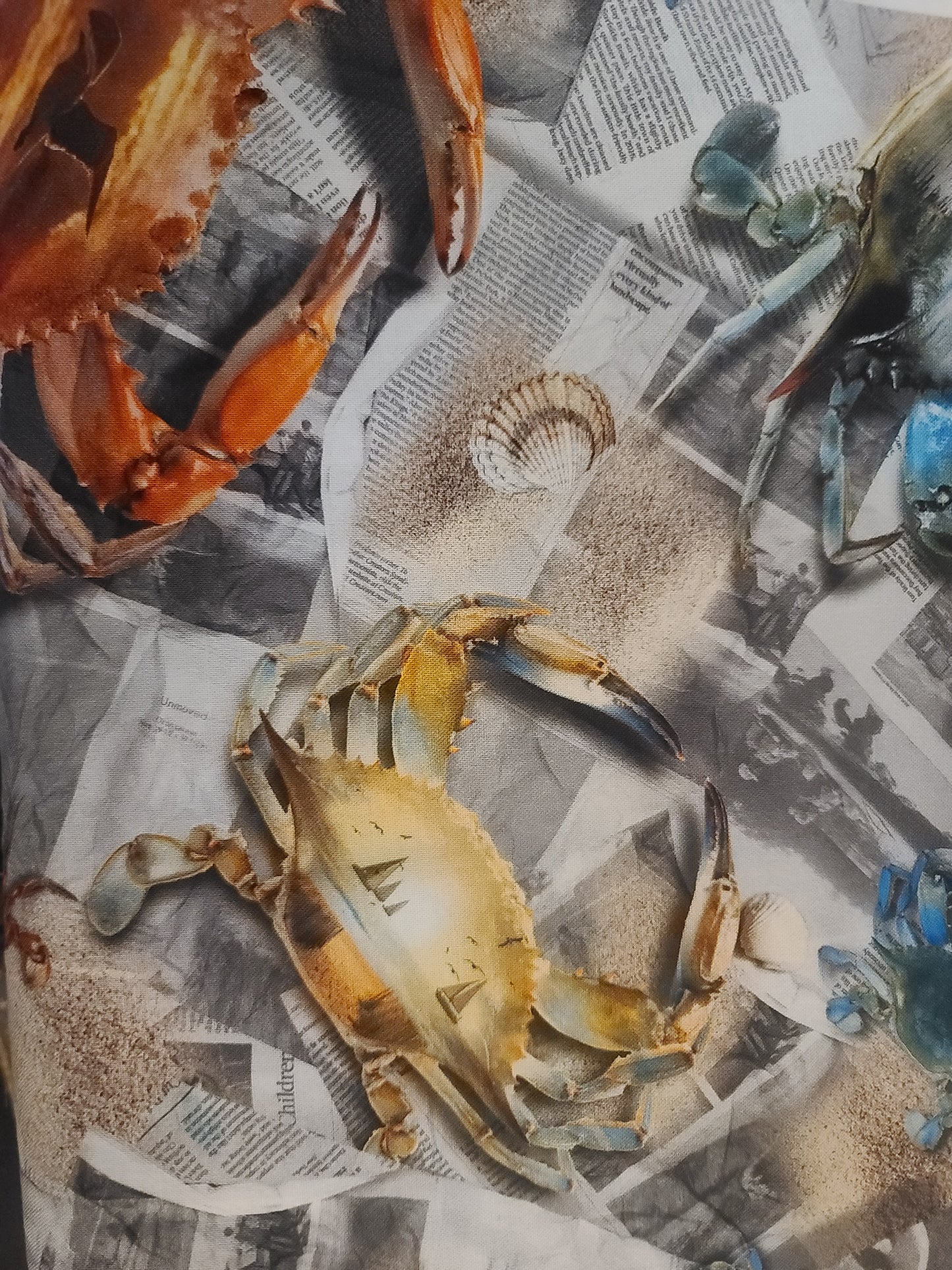 Orange & Blue Crabs 42" QUILTERS' COTTON fabric - by the HALF YARD