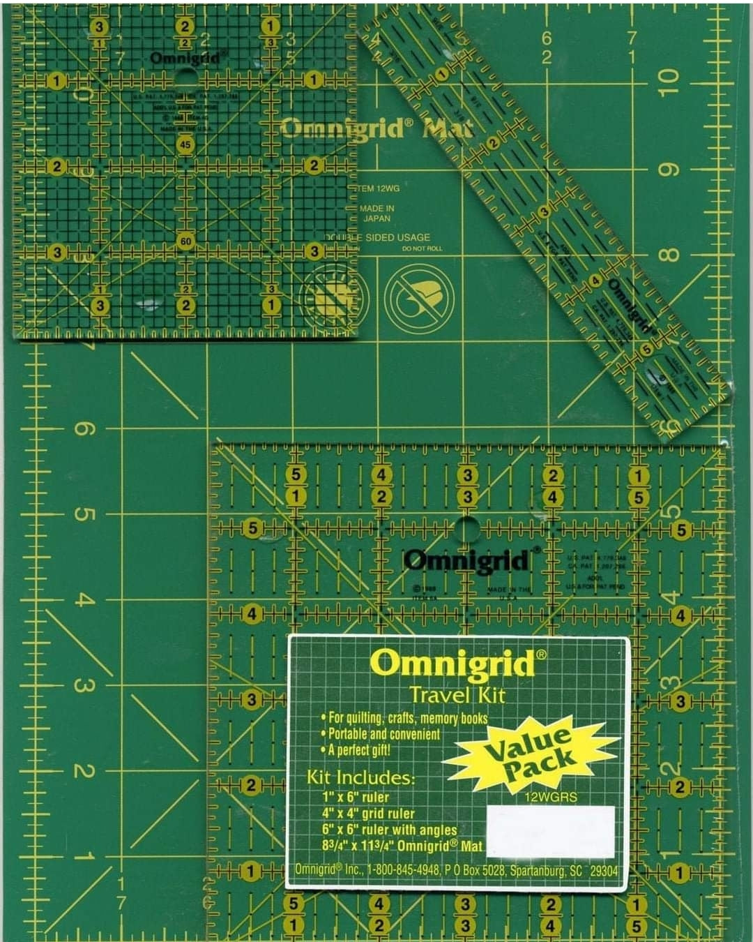 Quilters' TRAVEL KIT - Assorted Omnigrid rulers and small cutting mat set