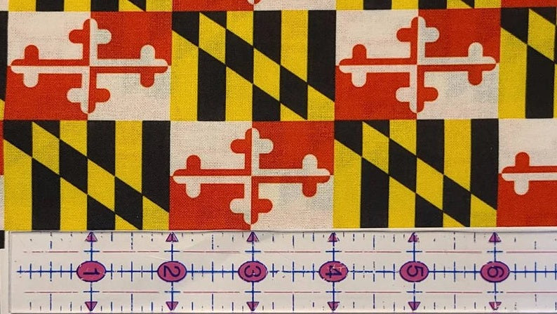 Maryland Flag print cotton CANVAS fabric - sold by the HALF YARD (appx 58" wide)