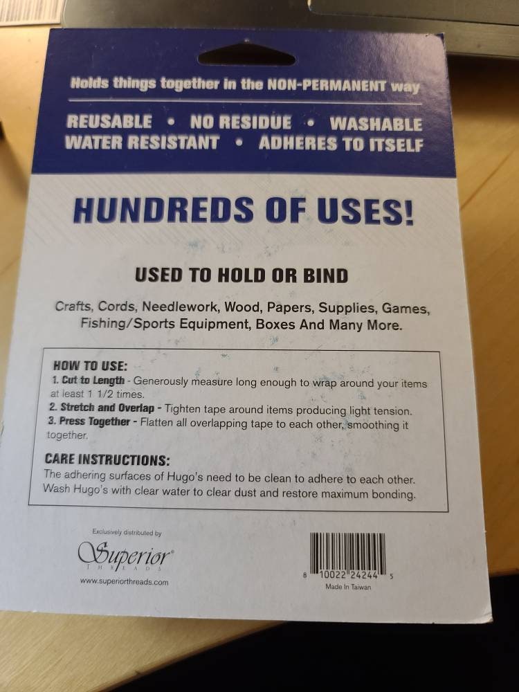Hugo's Amazing Tape 1" x 50 ft Roll - keep your sewing threads neat and organized.  Self Adhering, Reusable