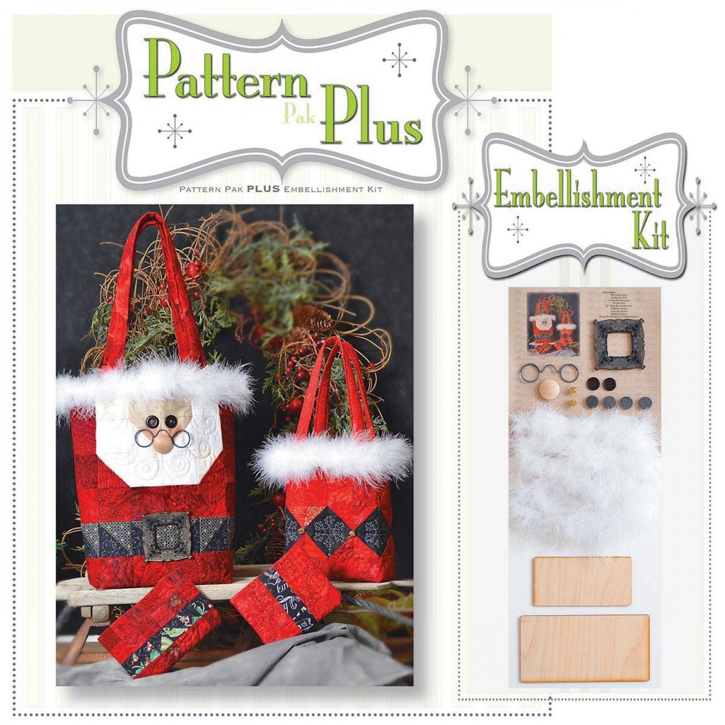 SANTA GIFT BAG PATTERN PLUS Decorative Embellishment Kit. Get into the sprit of Christmas all year!