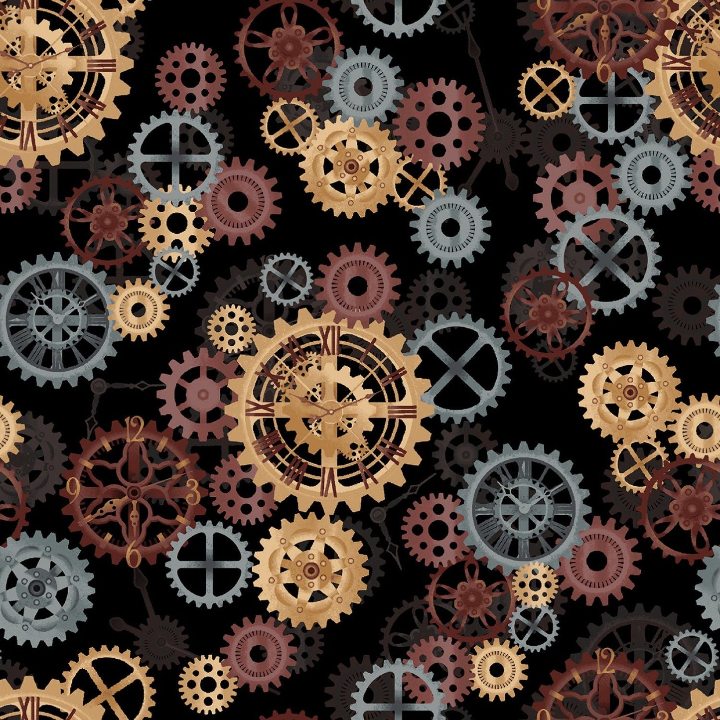 108" wide cotton fabric - BLACK GEARS - 100% Cotton -Steampunk print - for one-piece large quilt backing