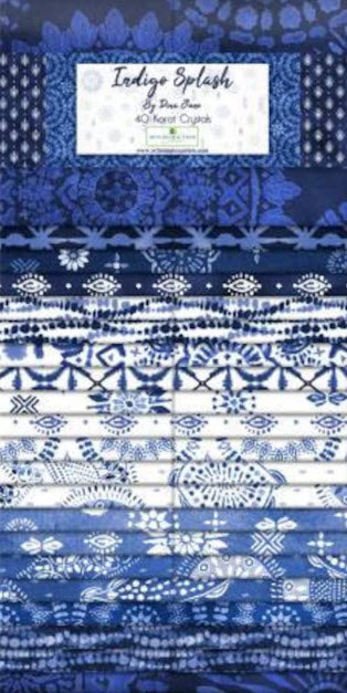 Pk/40 Pre-cut fabric strips 2-1/2in Indigo Splash 100% Cotton for quilts, jellyroll projects
