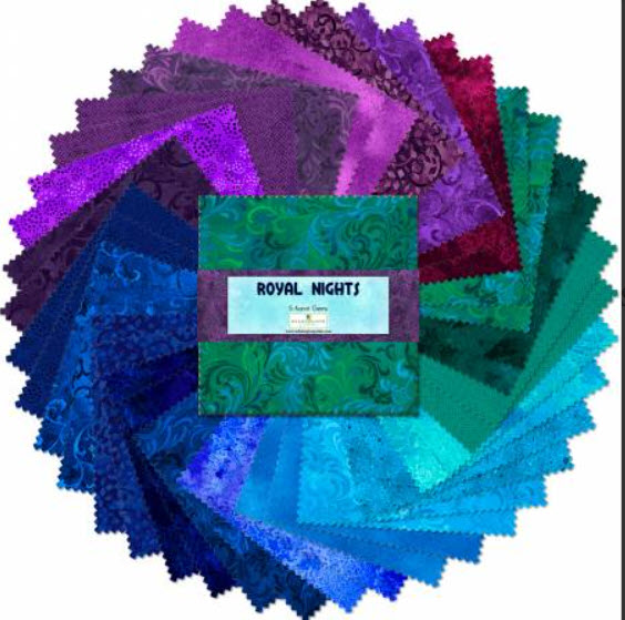 Pk/42 Pre-cut square 5 inch charms. ROYAL NIGHTS prints 100% Cotton by Wilmington Prints