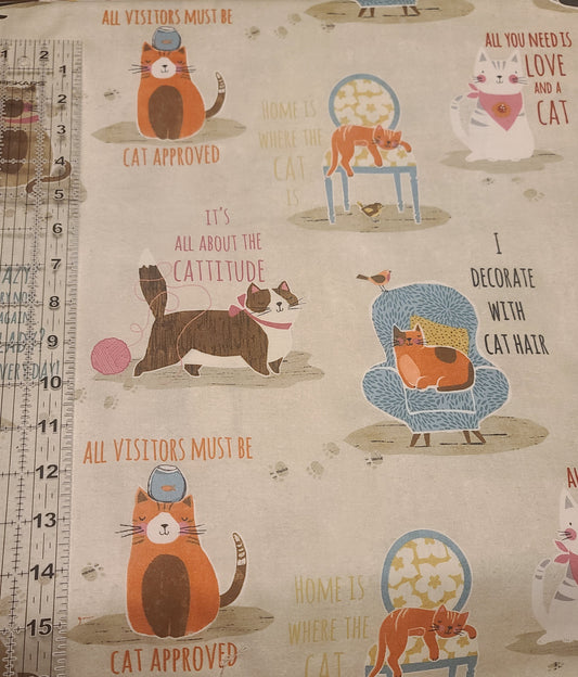 CAT QUOTES!  100% cotton novelty fabric (large print - light)