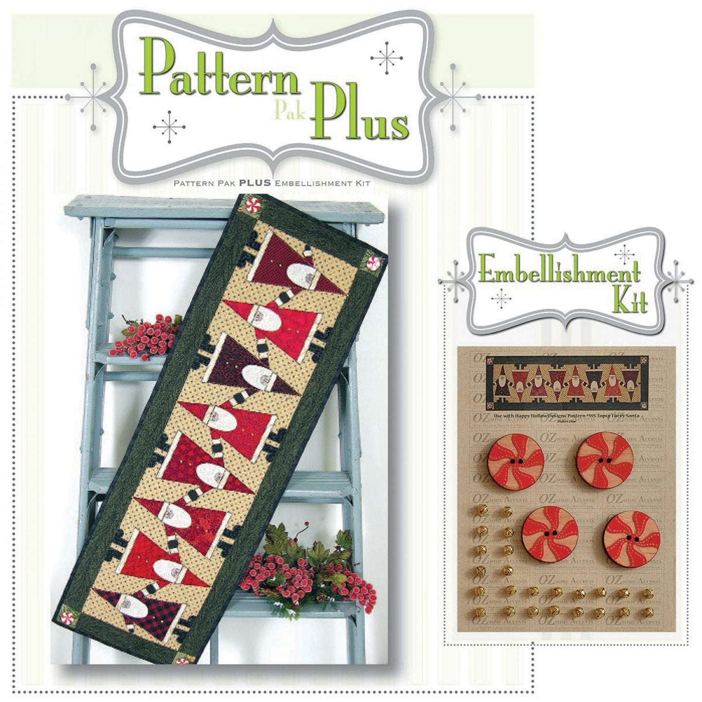 Topsy Turvy Santa Pattern - Christmas Table Runner or Wall Decor Applique Project