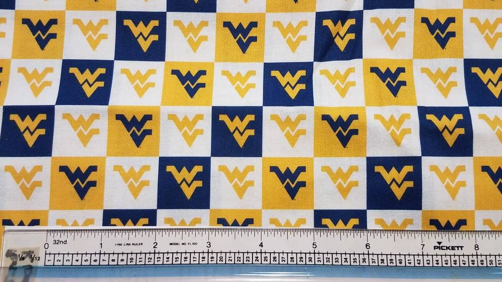 WVU MOUNTAINEERS Team Print - 100% Cotton fabric - West Virginia University
