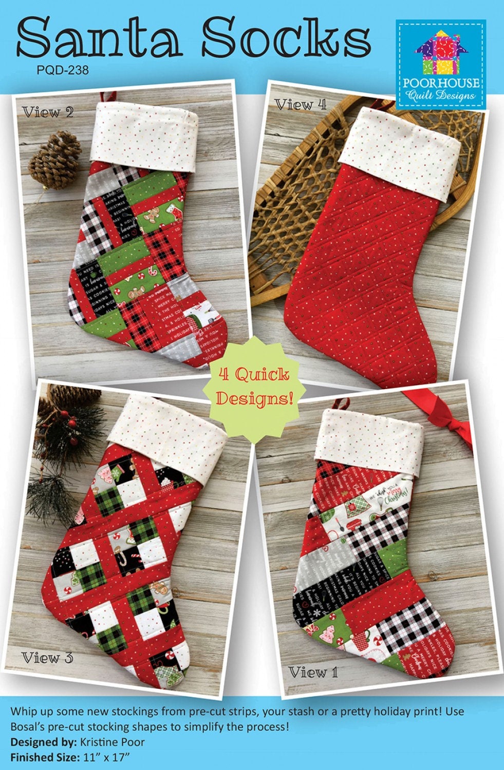 Santa Socks Christmas Stocking Pattern (4 styles)