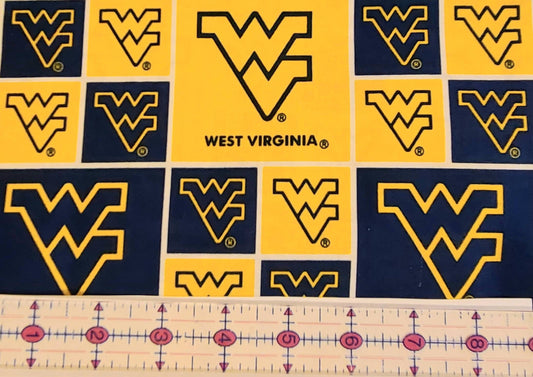 WVU MOUNTAINEERS Team Print 100% Cotton fabric West Virginia University
