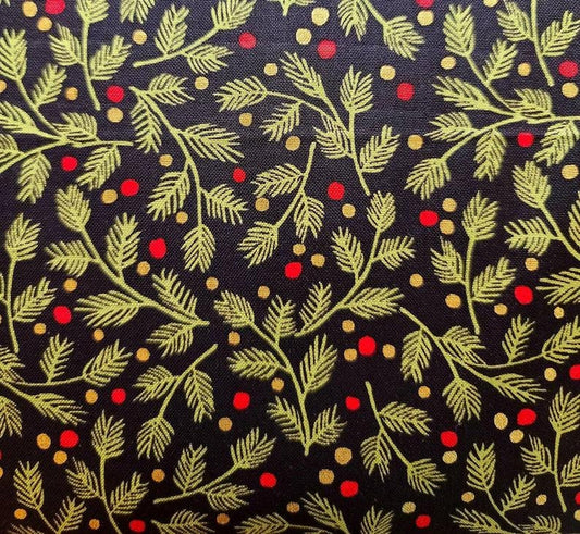 Christmas Print with gold metallic accent 100% cotton premium quality fabric - for Quilts, Stockings, Table Runners, place mats and crafts