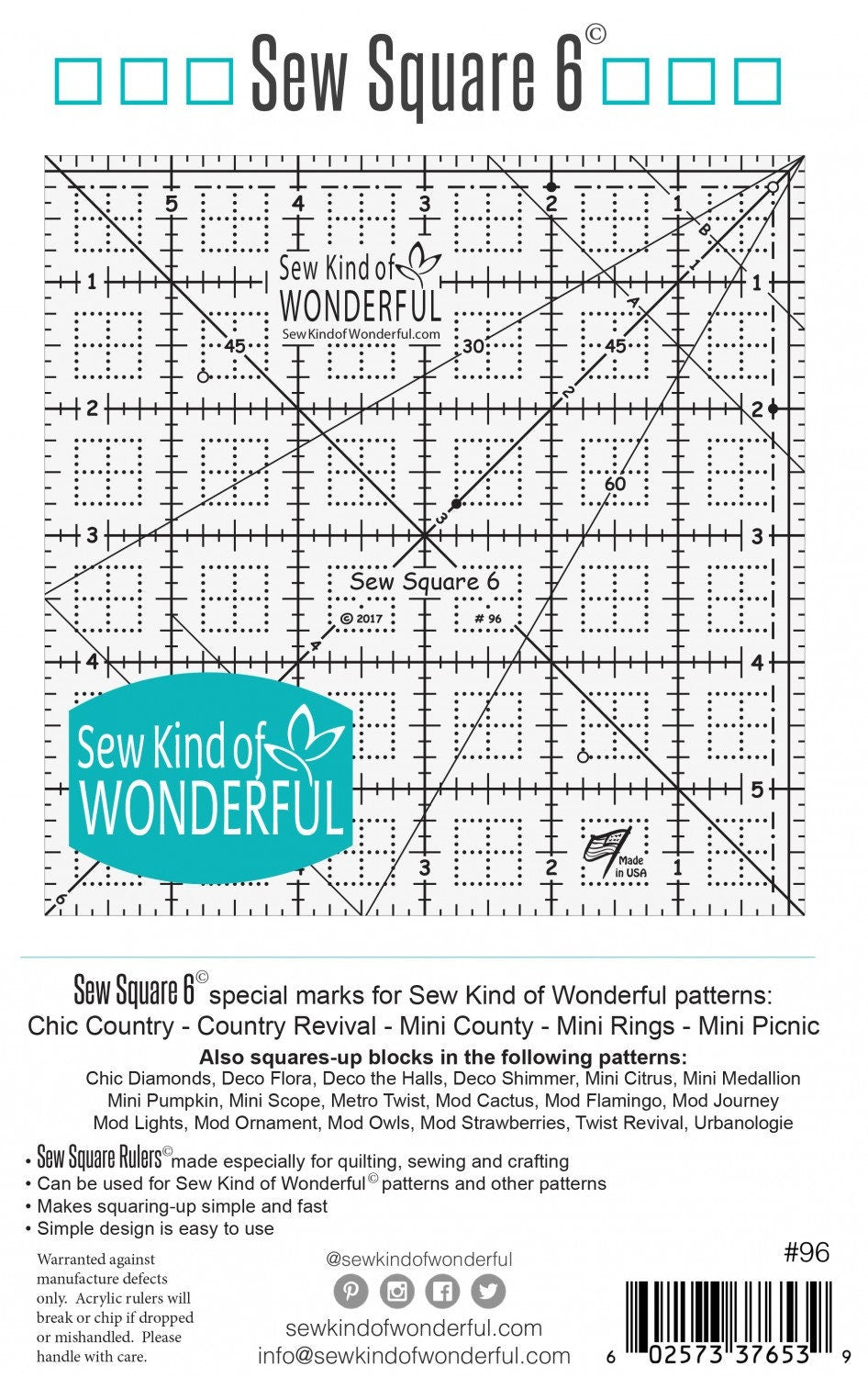 6" Square Ruler - Sew Square - Sew Kind of Wonderful