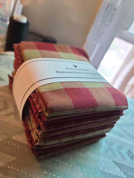 HOMESPUN FAT QUARTER Bundle (12 pcs) Red color pallette - soft 100% cotton fabric (each piece appx. 18"x 21")
