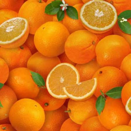 ORANGES! cotton novelty fabric. Multiple quantities will ship as one continuous cut.