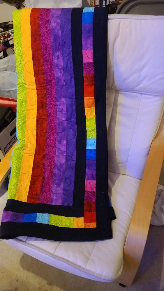 RAINBOW QUILT - 50" x 67" - lap/throw sized rainbow print with cute cats backing